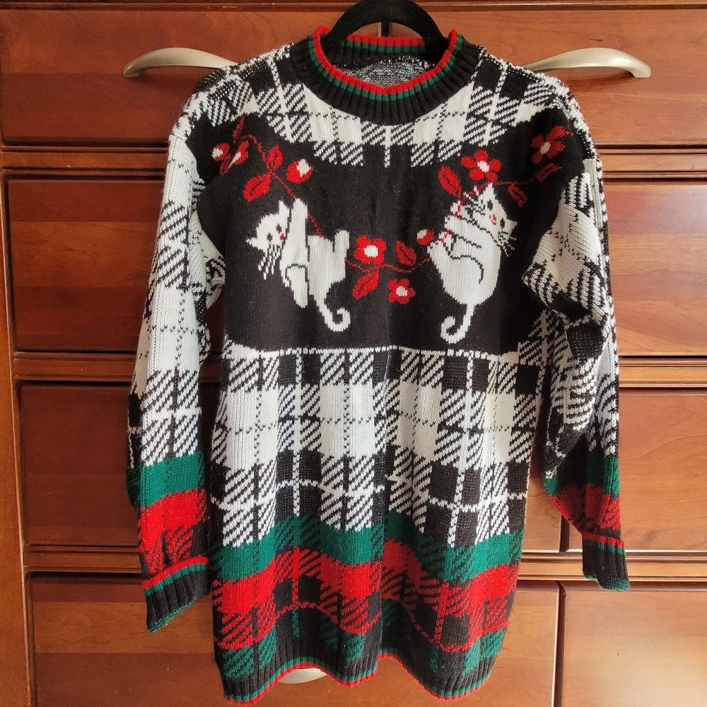 Vintage Oversized Ugly Christmas Cat Sweater